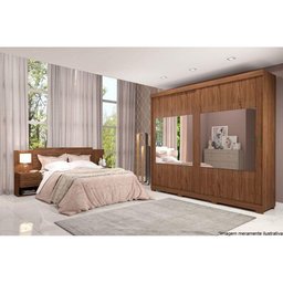 Guarda Roupa Casal 2 Portas de Correr e 4 Gavetas ec/ 2 Espelhos e Pés Blumenau Cacau - Panan - 3