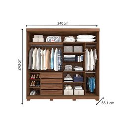 Guarda Roupa Casal 2 Portas de Correr e 4 Gavetas ec/ 2 Espelhos e Pés Blumenau Cacau - Panan - 2