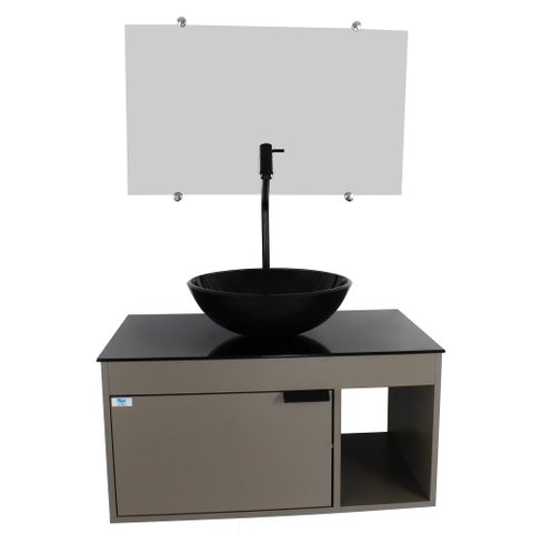 Gabinete Armário Banheiro 60cm Cuba Redonda Preta