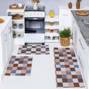 Ver imagem 3 de Kit Passadeira Tapete Cozinha 3 Peças Jacquard Base Antiderrapante - Tabuleiro Avelã
