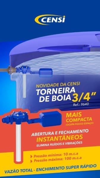 Torneira Bóia Caixa D'água com Alta vazão Compacta Censi 3/4 - 2