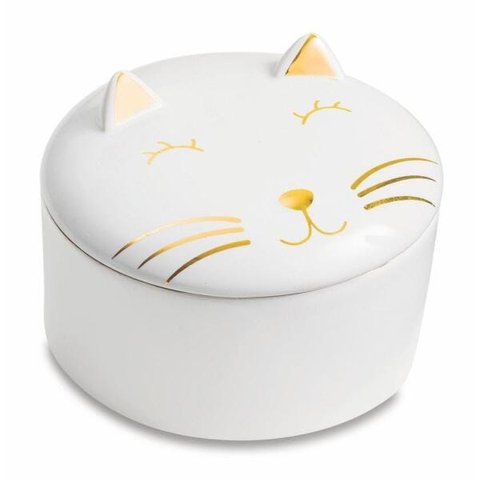 Caixa Redonda em Cerâmica com Tampa - Gato - 13cm