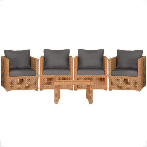 Mesa Centro e 4 Poltronas Madri Corda Náutica Estofado 11 Trama Original