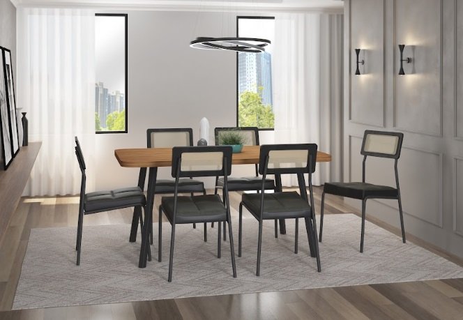 Conjunto Mesa 1,60 Carraro Stellar Nogal-preto com 6 Cadeiras Lux Grafite / Preto - 2