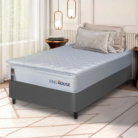 Conjunto Box Cinza Luanda Branco Espuma D28 Solteiro 88x188x62 - King House
