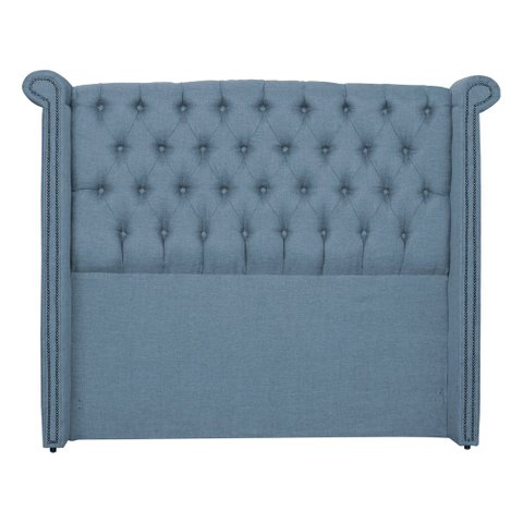 Cabeceira Estofada Sienna Para Cama Box Queen 160 Cm Linho Azul - LM DECOR