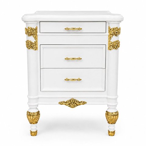 Mesa de Cabeceira Branca com Dourado a:66 L:50 P:41cm Elegância e Funcionalidade para o Seu Quarto