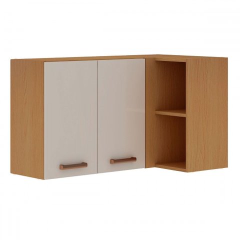 Armário Aéreo Cozinha de Canto 2 Portas 100% Mdf 1023 Freijó/off White - Genialflex