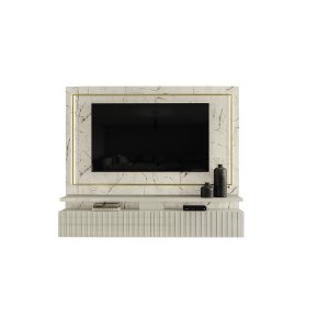 Painel Bancada Suspensa Para Tv Até 75" Led 2 Gavetas Gaia Calacata/Off White