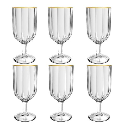 Jogo de 6 Taças em Cristal com Borda Dourado para Água, Vinho ou Drinks 330ml