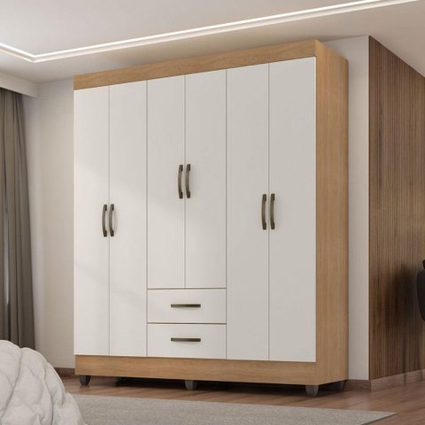 Guarda Roupa Casal com 6 Portas Guararapes Nature Off White