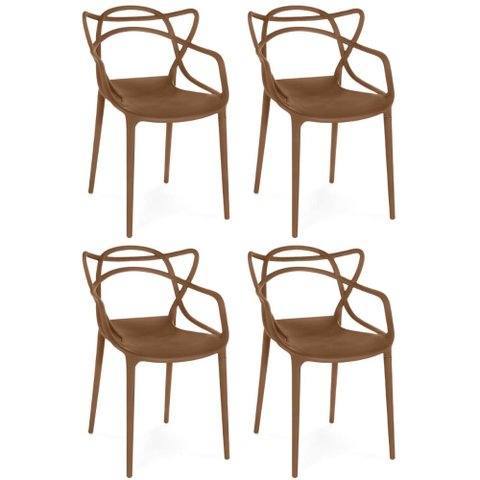 Kit 4 Cadeiras de Jantar Allegra Prática Empilhável - Marrom