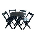 Ver imagem 1 de Conjunto Mesa Redondo 70cm Dobrável com 4 Cadeiras em Madeira Maciça - Preto - Preto