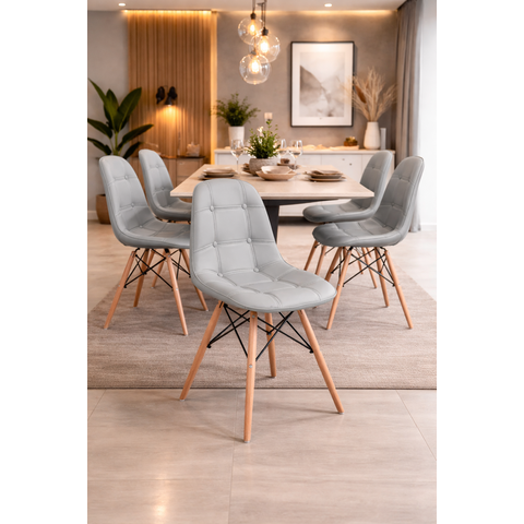 Cadeira Dkr Botone Estofada Base Madeira:cinza