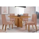 Ver imagem 1 de Sala de Jantar Completa Berlim C/ Tampo Madeirado Canto Curvo 90x90cm e 4 Cadeiras Maldivas Naturale