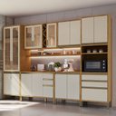 Ver imagem 1 de Armário de Cozinha com Balcão e Tampo 16 Portas 5 Gavetas Pérola 100% Mdf Vidro Reflecta Amêndoa/off