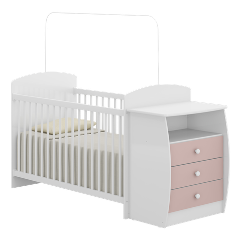 Berço Cômoda com Colchão Incluso Colinho de Mãe Multimóveis FG2951 Branco/Rosa