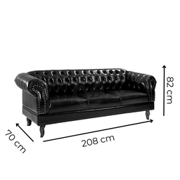 Namoradeira Chesterfield Duque Clássica 3 Lugares Via Encanto Courano Preto - 3