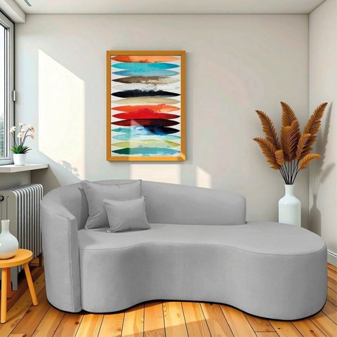 Recamier Curvo Orgânico 180cm 3 Lugares Lado Direito para Sala de Estar Linho Londres