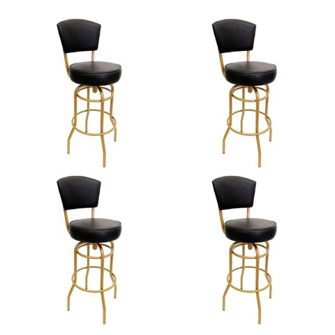 Kit 4 Banquetas Alta Bar Giratória com Encosto cor Dourado fosco Assento grosso Confortável preto Po