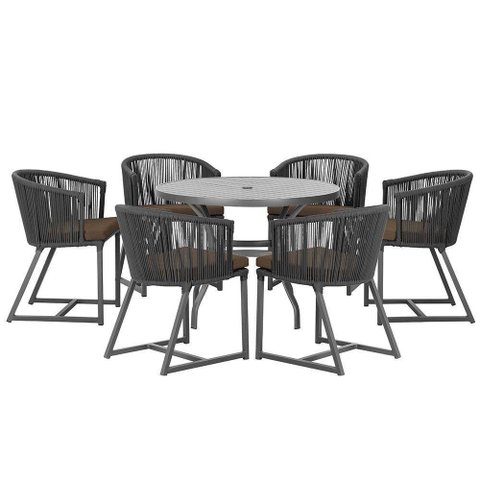 Mesa e 6 Cadeiras e Noronha Preto E9 Trama Original Preto