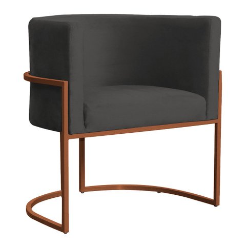 Poltrona Decorativa Luana Base Bronze Veludo Cinza - Montanaris Decor Md Montanaris Decor