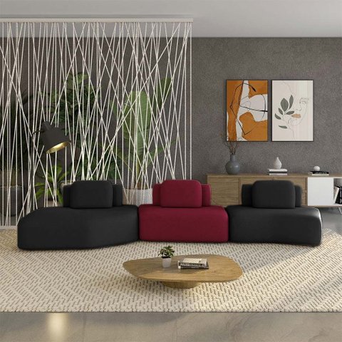 Sofá Ilha Sala de Estar Dakota 3 Módulos 454cm Encostos Almofadas Soltas Veludo Preto/bordô G33 - Gr