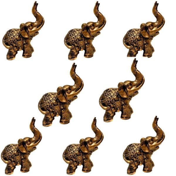 Combo 8 Estátuas de Mini Elefante Indiano Resina 8cm - Atacado - 1