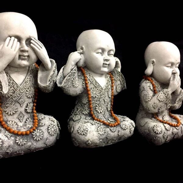 Trio de Estátuas Monge Buda Sábios Cego, Surdo e Mudo Resina 23cm - 6