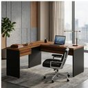 Ver imagem 7 de Mesa em L (Mesa 1,70m + Mesa Auxiliar) sem Gavetas Nogal Sevilha/Preto 21478