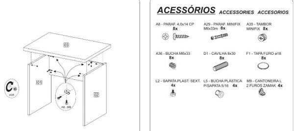 Mesa em L (Mesa 1,70M + Mesa Auxiliar) - sem Gavetas - Webstart - Nogal Sevilha/Preto - 21478 - 3