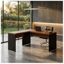 Ver imagem 1 de Mesa em L (Mesa 1,70m + Mesa Auxiliar) sem Gavetas Nogal Sevilha/Preto 21478