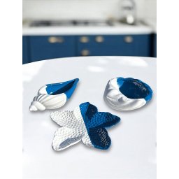 Kit 3 Peças Conchas e Estrela Branca e Azul em Cerâmica - 1