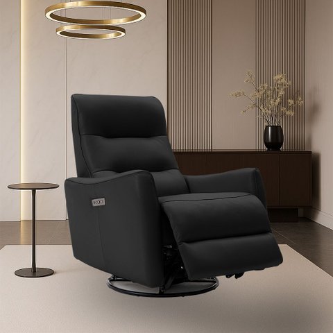 Poltrona do Papai Reclinável Sala de Estar Plaza Usb e Usb-c Gira Balança Couro Preto G40 - Gran Bel