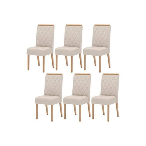 Kit 6 Cadeiras Sala Jantar Nina 6 Un Nature Suede Light Linho