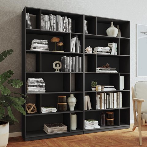 Estantes Livreiros Escritório Home Office 180x187,5cm com 24 Nichos Preto