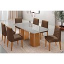 Ver imagem 1 de Conjunto: Mesa de Cozinha Maldivas C/ Tampo Madeirado C/ Vidro Canto Curvo 180x90cm e 6 Cadeiras