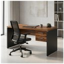 Ver imagem 4 de Mesa em L (Mesa 1,70m + Mesa Auxiliar) – s/ Gavetas – (Tampo 40mm) – Nogal Sevilha / Preto