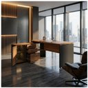 Ver mais imagens de Mesa Diretorzinha com Aparador Pé de Madeira 1,90x1,60m Nogal Sevilha / Preto 21426