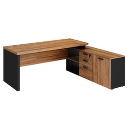 Mesa Diretorzinha com Aparador - Pé de Madeira - 1,90x1,60M- Webstart - Nogal Sevilha / Preto - - 3