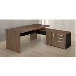 Mesa Diretorzinha com Aparador - Pé de Madeira - 1,90x1,60M- Webstart - Nogal Sevilha / Preto - - 2
