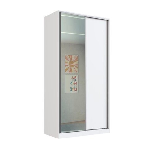 Guarda Roupa Solteiro Espelho Branco 2 Portas de Correr 120x59,8x235cm Rc2005 Emovell
