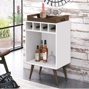 Balcão Bar 4 Nichos para Garrafas com Bandeja Pub Branco