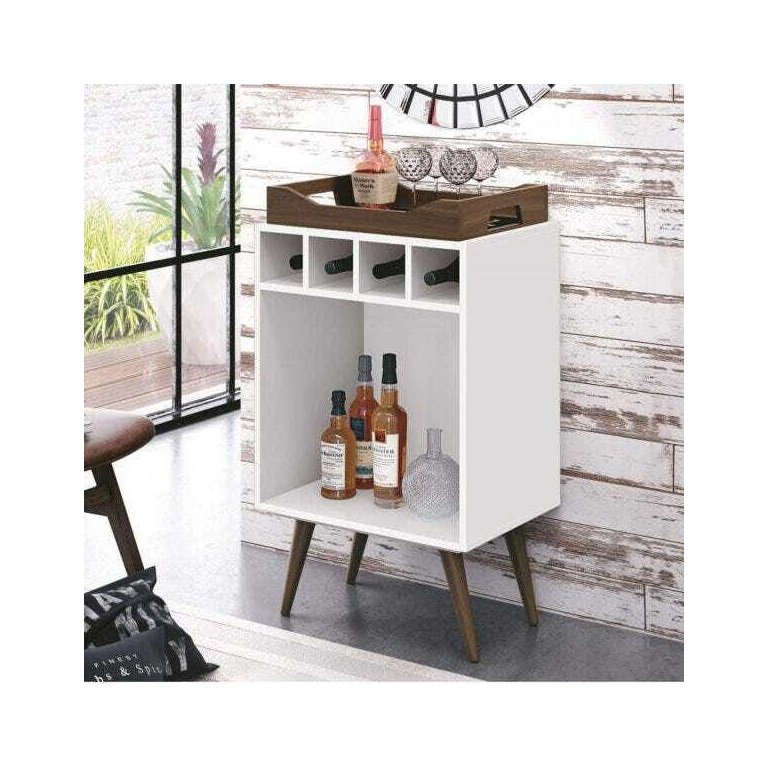Balcão Bar 4 Nichos para Garrafas com Bandeja Pub Branco