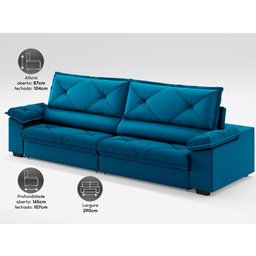Sofá com Carregador Usb e Molas no Assento Retrátil Reclinável Nice 2,90m Velosuede - Netsofas - 4