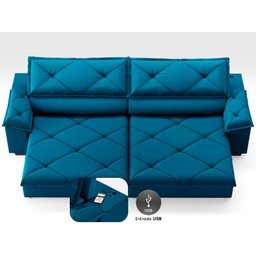 Sofá com Carregador Usb e Molas no Assento Retrátil Reclinável Nice 2,90m Velosuede - Netsofas - 3