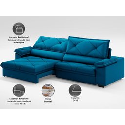 Sofá com Carregador Usb e Molas no Assento Retrátil Reclinável Nice 2,90m Velosuede - Netsofas - 2
