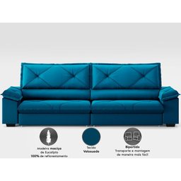 Sofá com Carregador Usb e Molas no Assento Retrátil Reclinável Nice 2,90m Velosuede - Netsofas - 5