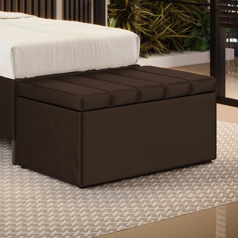 Calçadeira Baú Navi 90 para Cama de Solteiro N-027 Veludo Marrom Chocolate Aradecor