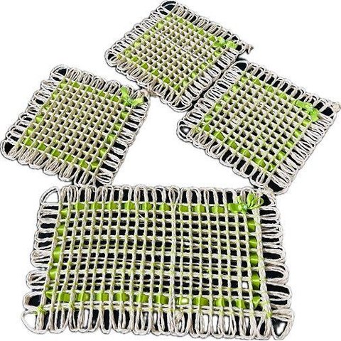 Kit 4 Peças Descanso de Panela Esteira Sisal Verde Neon